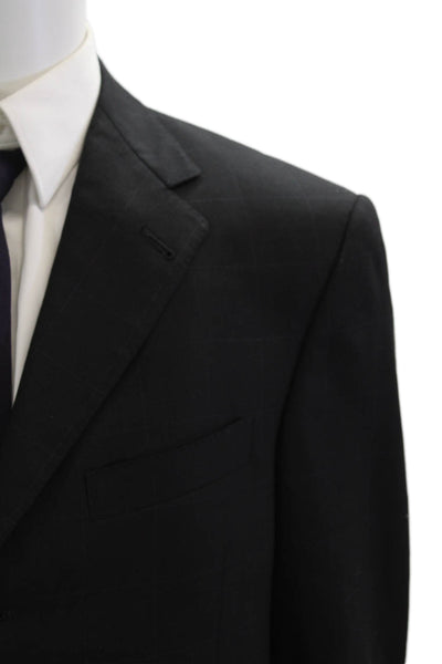 Hart Schaffner Marx Mens 2 Piece Black Wool Suit Big & Tall Size 42