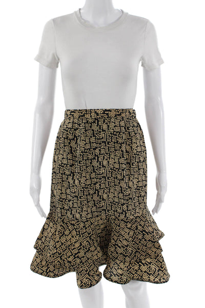 Neiman Marcus Womens Flare Trumpet Silk Geometric Short Skirt Beige Size 27
