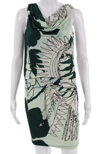 Ali Ra Womens Sheath Shift Dress Green Floral Rayon Long Size 2