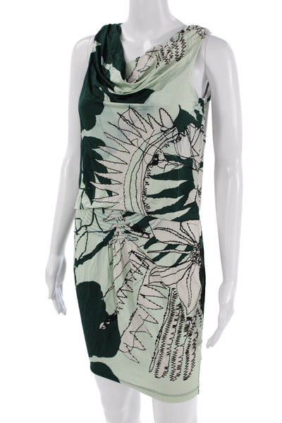 Ali Ra Womens Sheath Shift Dress Green Floral Rayon Long Size 2