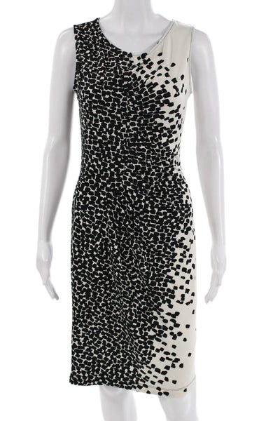 BCBGMAXAZRIA Women Sheath Dress Black Sleeveless Geometric Round Neck Size S