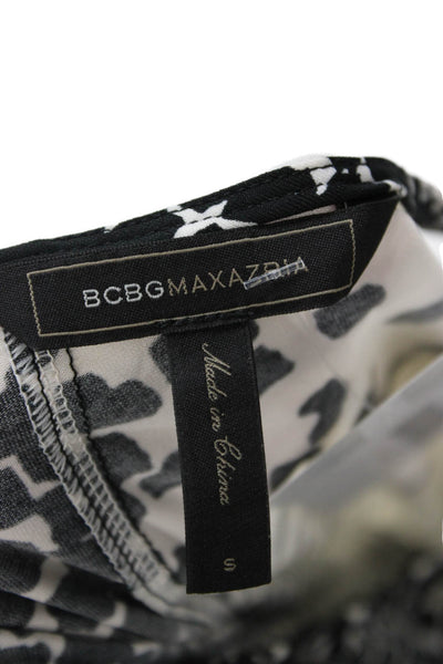 BCBGMAXAZRIA Women Sheath Dress Black Sleeveless Geometric Round Neck Size S