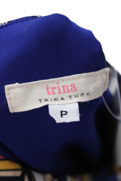 Trina Turk Women Sleeveless Geometric Blue Tunic Size S Petite