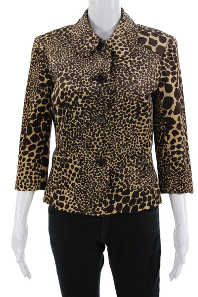 Trina Turk Womens Beige Animal Print Collared Blazer 3/4 Sleeve Button Size 8