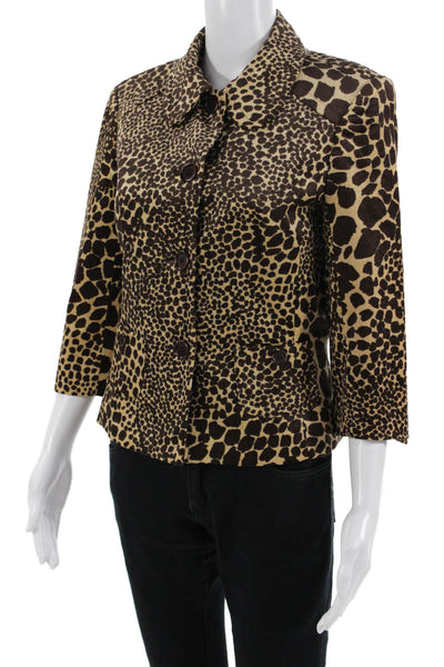 Trina Turk Womens Beige Animal Print Collared Blazer 3/4 Sleeve Button Size 8