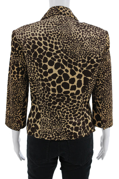 Trina Turk Womens Beige Animal Print Collared Blazer 3/4 Sleeve Button Size 8