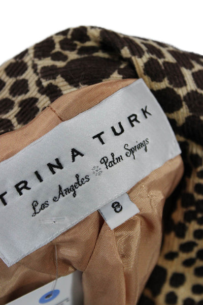 Trina Turk Womens Beige Animal Print Collared Blazer 3/4 Sleeve Button Size 8