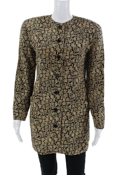 Neiman Marcus Womens Silk Beige Geometric Long Sleeve Blazer Size 4