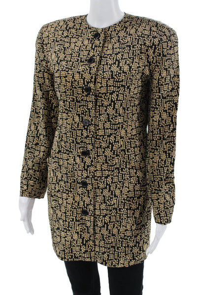 Neiman Marcus Womens Silk Beige Geometric Long Sleeve Blazer Size 4