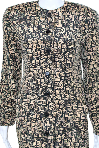 Neiman Marcus Womens Silk Beige Geometric Long Sleeve Blazer Size 4