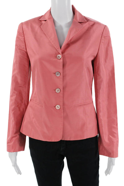 Oscar de la Renta Womens Pink Silk Collared Button Blazer Long Sleeve Size 4
