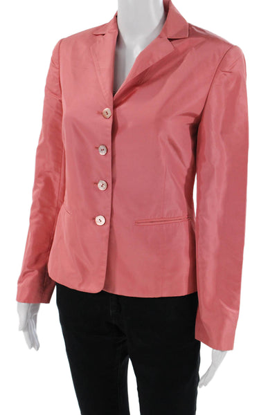 Oscar de la Renta Womens Pink Silk Collared Button Blazer Long Sleeve Size 4