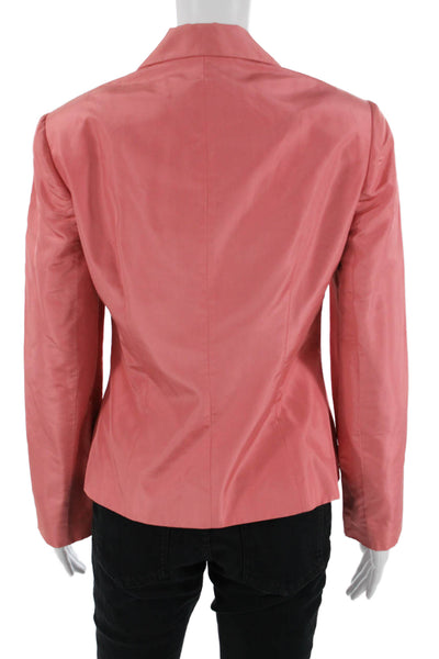 Oscar de la Renta Womens Pink Silk Collared Button Blazer Long Sleeve Size 4