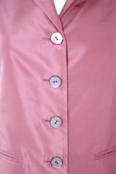 Oscar de la Renta Womens Pink Silk Collared Button Blazer Long Sleeve Size 4