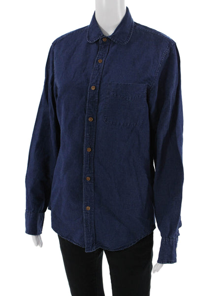J Crew Mens Buttondown Collared Dark Blue Long Sleeve Cotton Linen Shirt Size S
