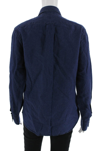 J Crew Mens Buttondown Collared Dark Blue Long Sleeve Cotton Linen Shirt Size S