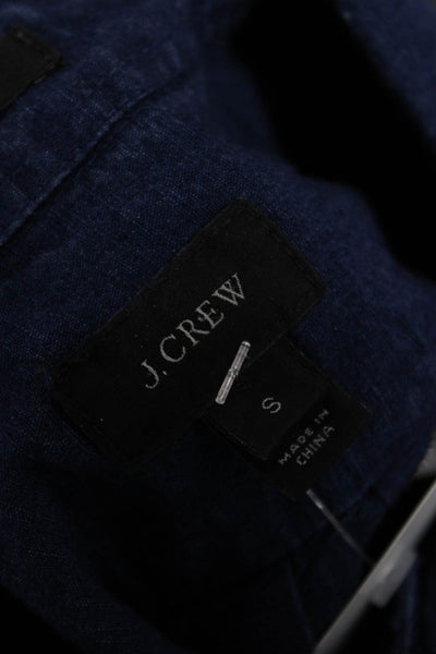 J Crew Mens Buttondown Collared Dark Blue Long Sleeve Cotton Linen Shirt Size S