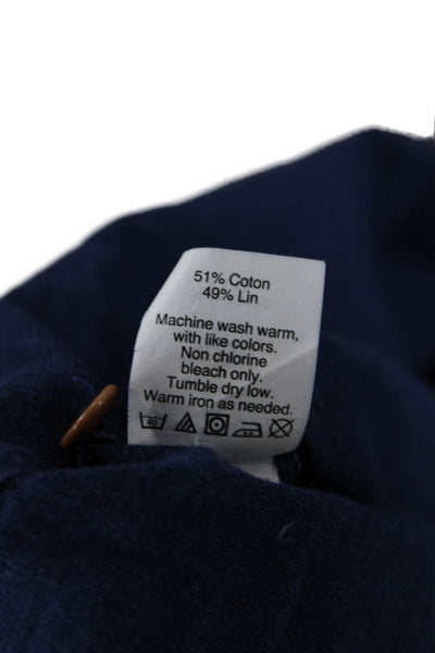 J Crew Mens Buttondown Collared Dark Blue Long Sleeve Cotton Linen Shirt Size S