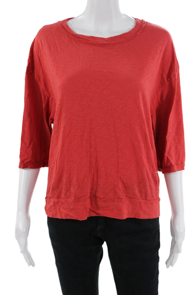Stateside Women Jersey T-Shirt Red Supima Cotton 3/4 Sleeve Size L