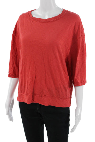 Stateside Women Jersey T-Shirt Red Supima Cotton 3/4 Sleeve Size L