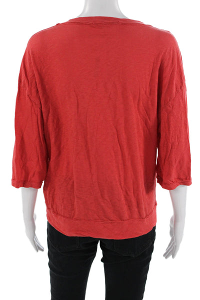 Stateside Women Jersey T-Shirt Red Supima Cotton 3/4 Sleeve Size L