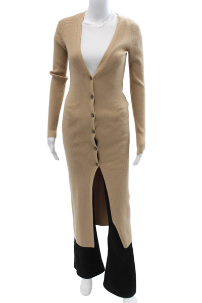 Intermix Womens Cardigan Beige V-Neck Wool Cashmere Button Long Sleeve Size S