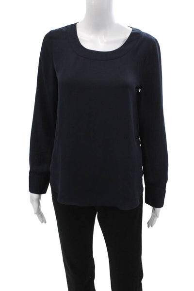 Banana Republic Women Dark Blue Basic Blouse Long Sleeve Round Neck Size XS