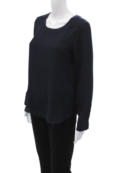 Banana Republic Women Dark Blue Basic Blouse Long Sleeve Round Neck Size XS