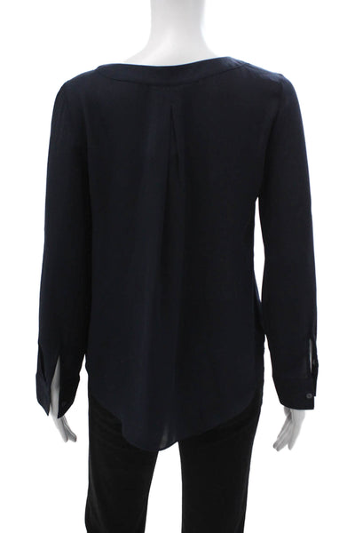 Banana Republic Women Dark Blue Basic Blouse Long Sleeve Round Neck Size XS