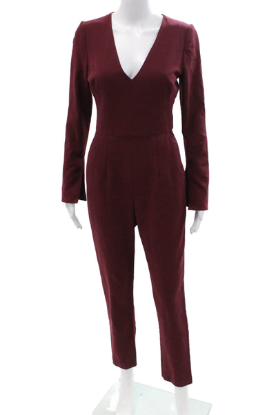 Black Halo Women Jumpsuit Red V Neck Long Sleeve Polyester Size 2