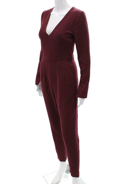 Black Halo Women Jumpsuit Red V Neck Long Sleeve Polyester Size 2