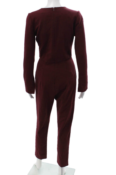 Black Halo Women Jumpsuit Red V Neck Long Sleeve Polyester Size 2