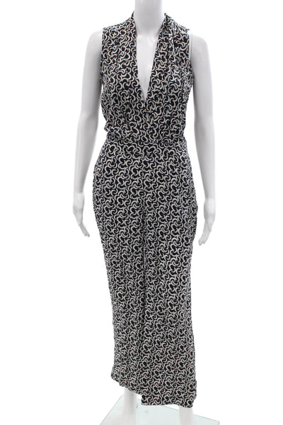 Cynthia Rowley Womens Black Silk Abstract V-Neck Sleeveless Jumpsuit Size 4
