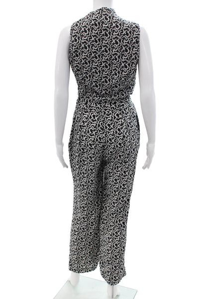 Cynthia Rowley Womens Black Silk Abstract V-Neck Sleeveless Jumpsuit Size 4