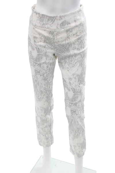 Up! Women Ankle Cropped Pants White Paisley Size 4