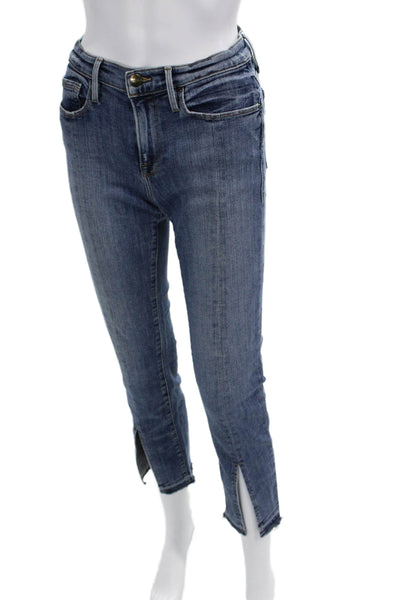 Frame Denim Women Blue Cropped Skinny Jeans High Rise Designer Size 26