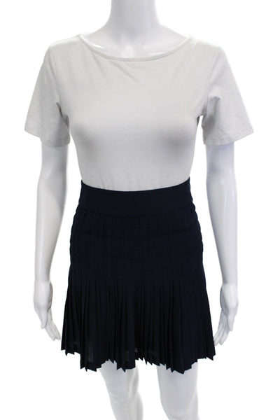 J Crew Women Pleated Mini Skirt Dark Blue 100% Acetate Size 2