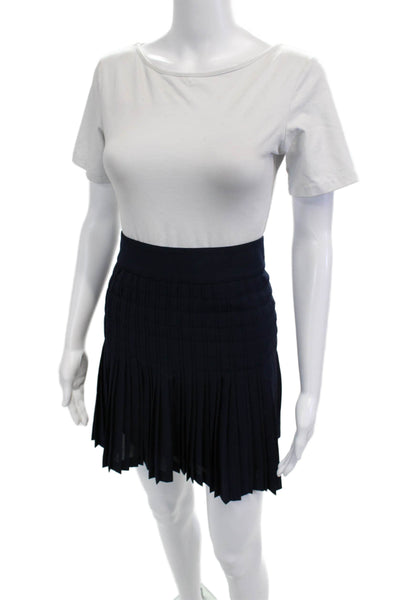J Crew Women Pleated Mini Skirt Dark Blue 100% Acetate Size 2