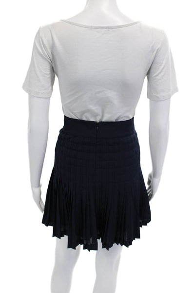 J Crew Women Pleated Mini Skirt Dark Blue 100% Acetate Size 2