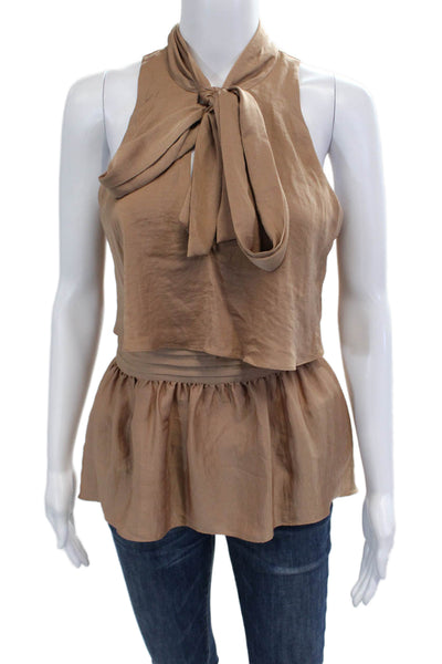 BCBG Max Azria Womens Brown High Neck Sleeveless Tie Blouse Size S