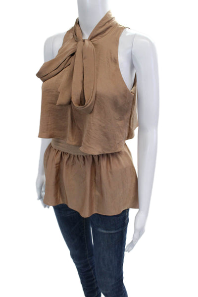 BCBG Max Azria Womens Brown High Neck Sleeveless Tie Blouse Size S