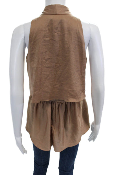 BCBG Max Azria Womens Brown High Neck Sleeveless Tie Blouse Size S