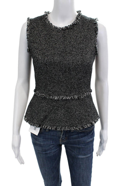 BCBG Max Azria Women Sleeveless Black Herringbone Crew Neck Blouse Size XS