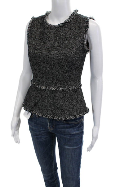 BCBG Max Azria Women Sleeveless Black Herringbone Crew Neck Blouse Size XS