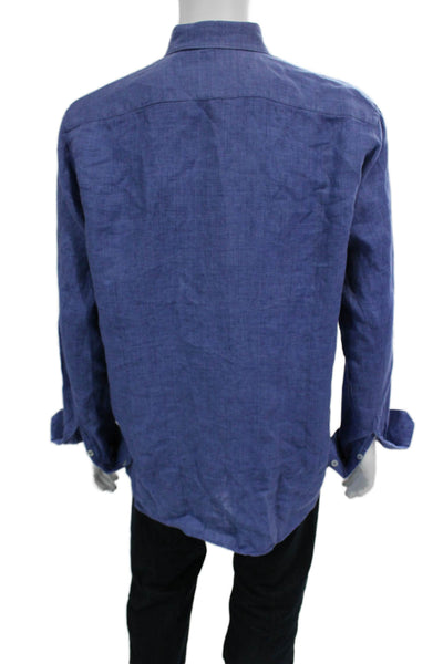 Les Canebiers Mens Linen Collared Long Sleeve Button Up Shirt Blue Size 3XL