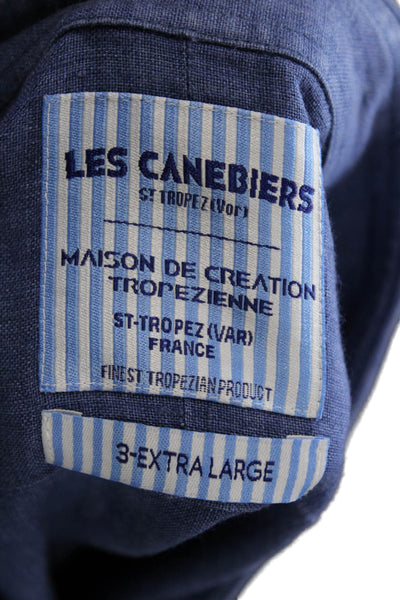 Les Canebiers Mens Linen Collared Long Sleeve Button Up Shirt Blue Size 3XL