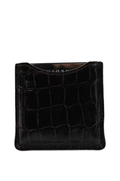 Tardini Womens Genuine American Alligator Compact Mirror Case Dark Brown