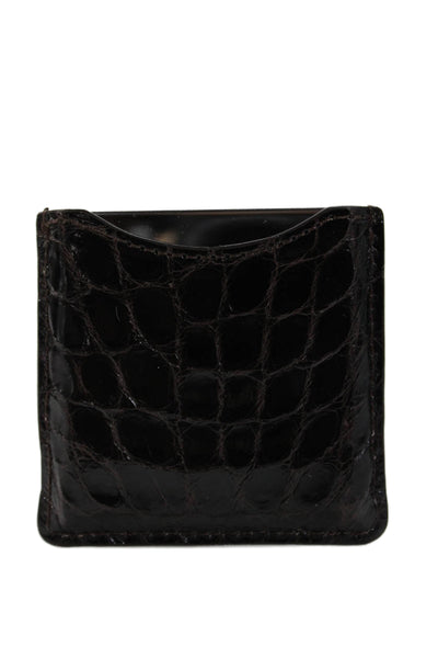 Tardini Womens Genuine American Alligator Compact Mirror Case Dark Brown