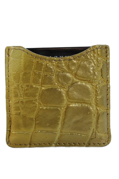 Tardini Womens Genuine American Alligator Compact Mirror Case Matte Gold