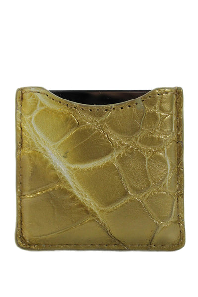 Tardini Womens Genuine American Alligator Compact Mirror Case Matte Gold